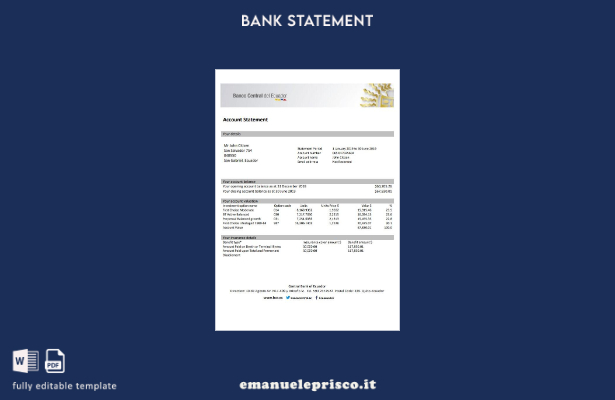modello word di estratto conto della Banca centrale dell'Ecuador in stile verifi